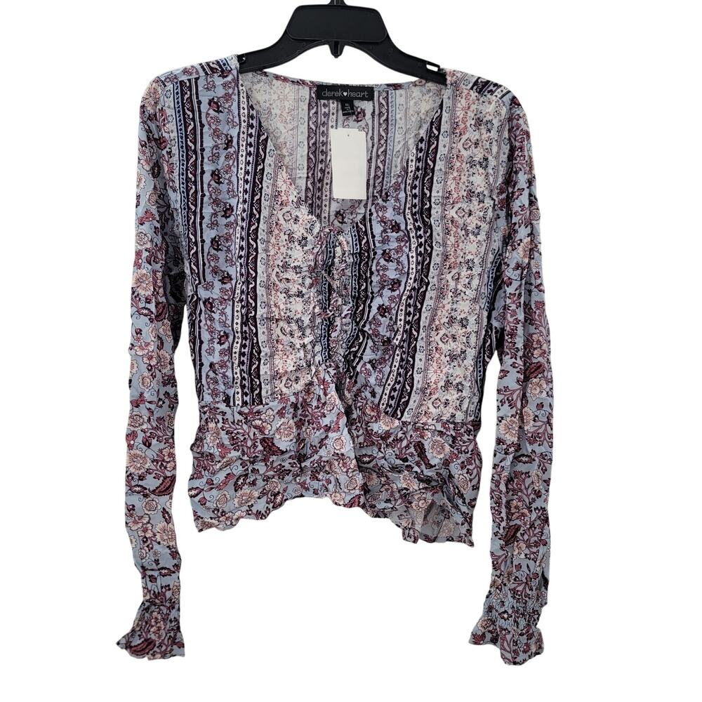 Derek Heart large Boho Blouse Top Shirt Multicolor Long Sleeve NEW Ruched Chest